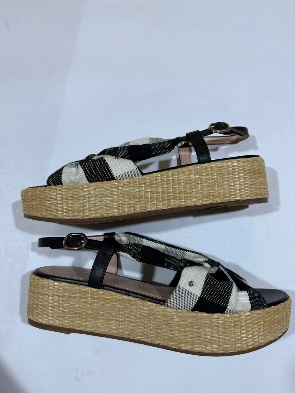 kate spade Betsy Black Crm Gingham Plaid Knot Espadrille Flatform Sandal NWT 11